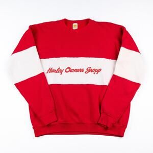 Vintage 1980s Harley Owners Group Crewneck Sweatshirt Red White Made in USA XL
